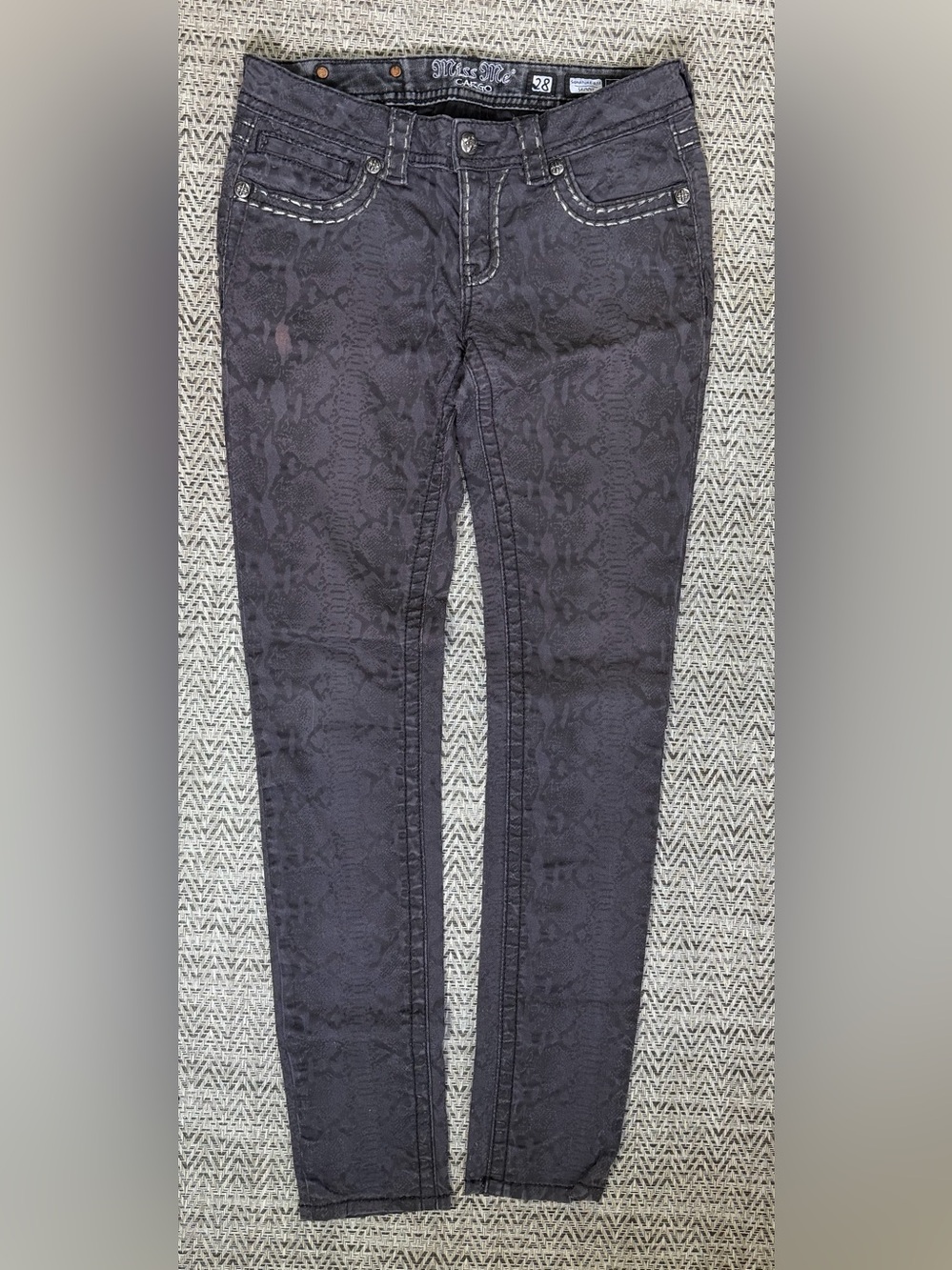 Miss Me Cargo Skinny Pants in Python Gray - Size 28 Stretch Denim Y2K